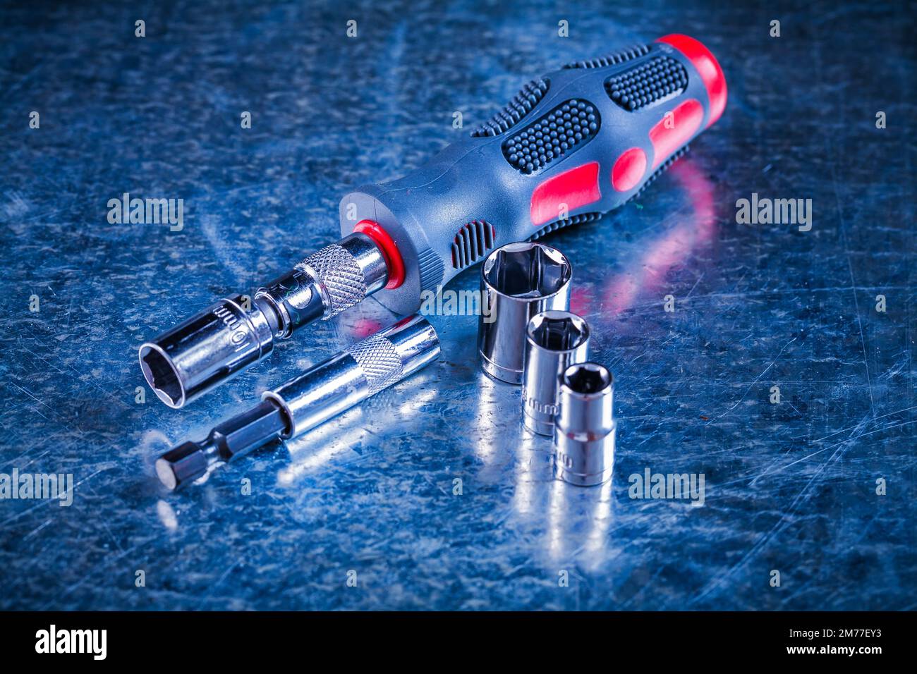 Screwdriver bit holders replaceable torxes on scratched metallic