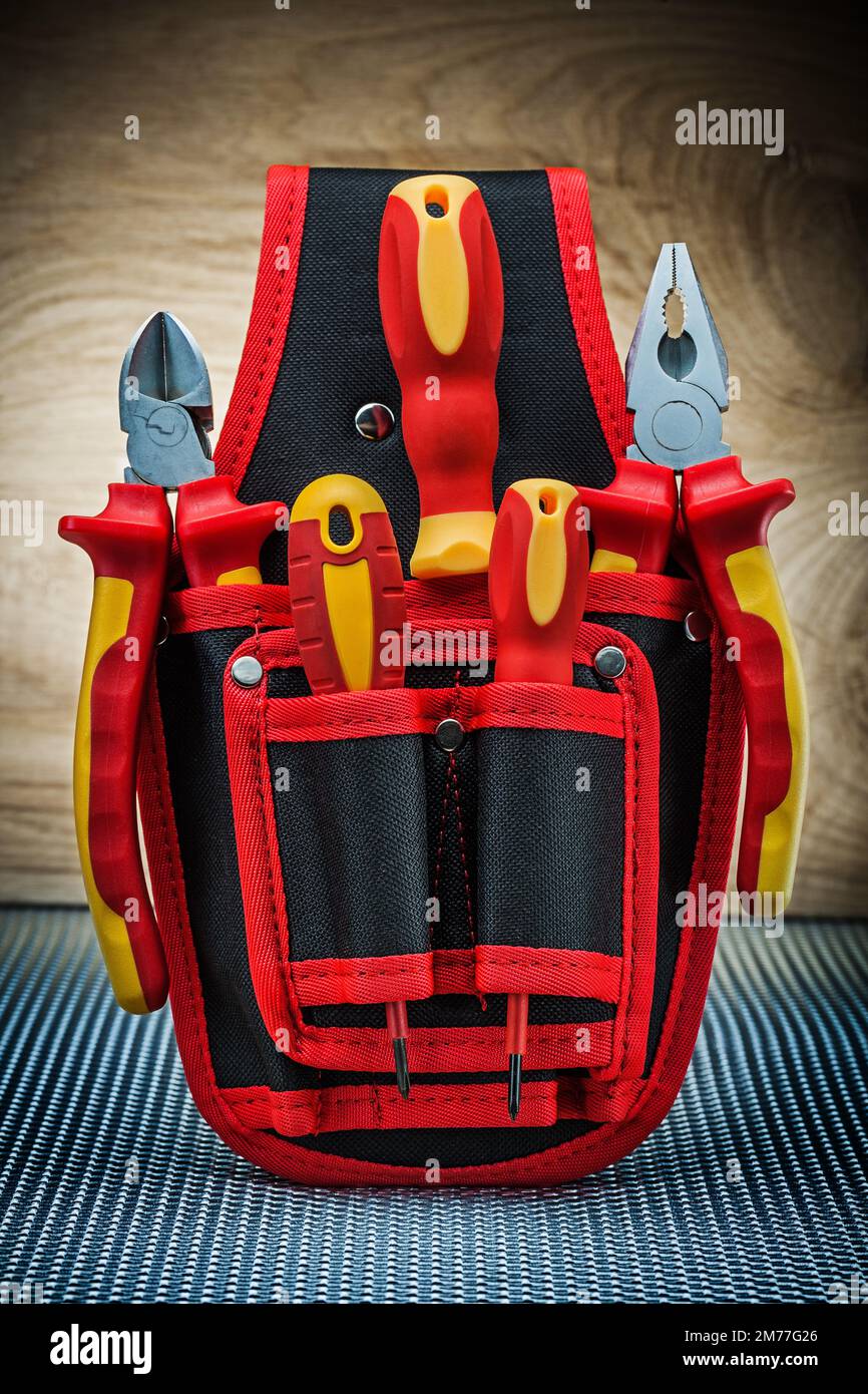 small black and red construction toolbelt with tools Stock Photo Alamy