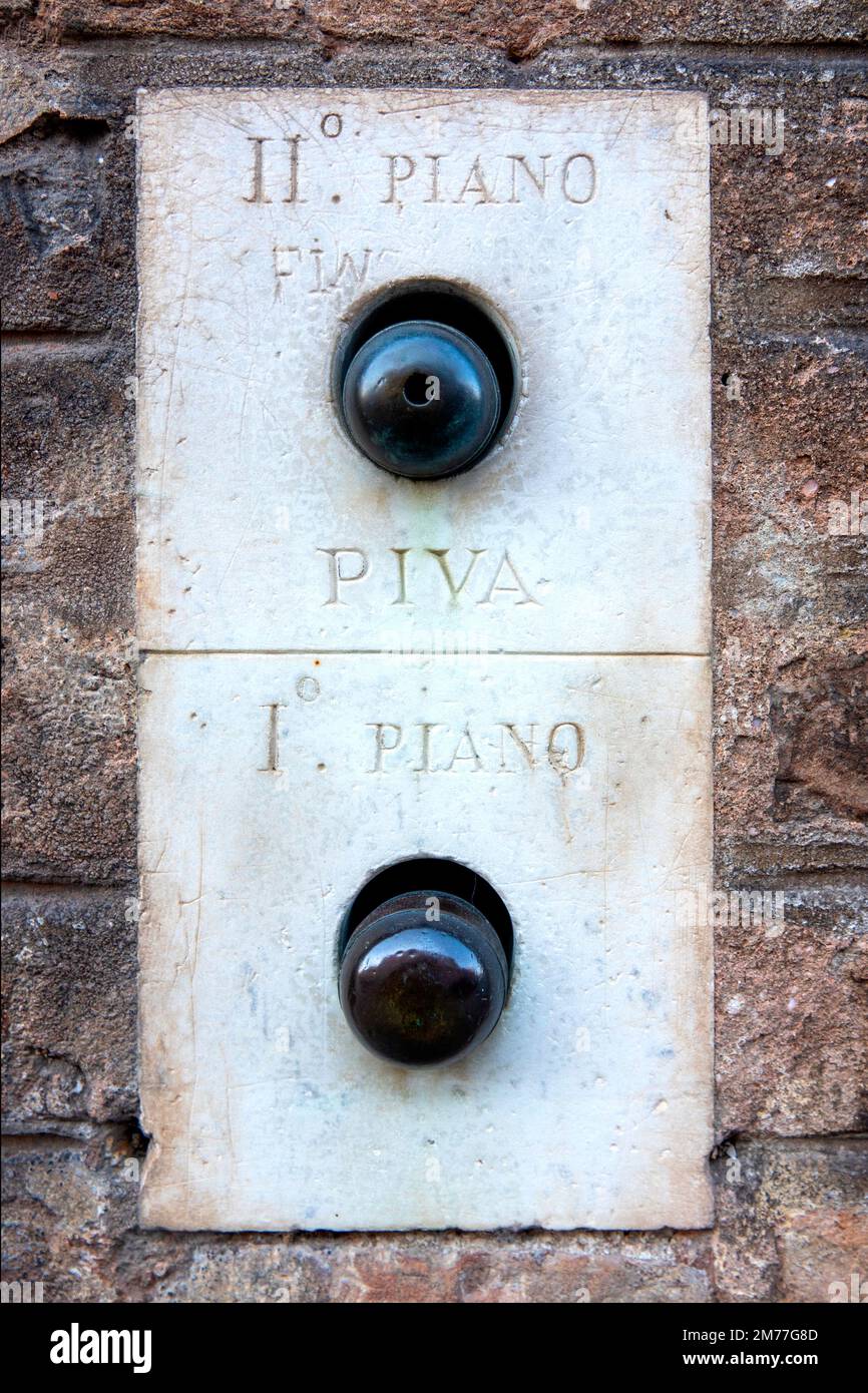 Old mechanical doorbell in Ferrara, Italy Stock Photo