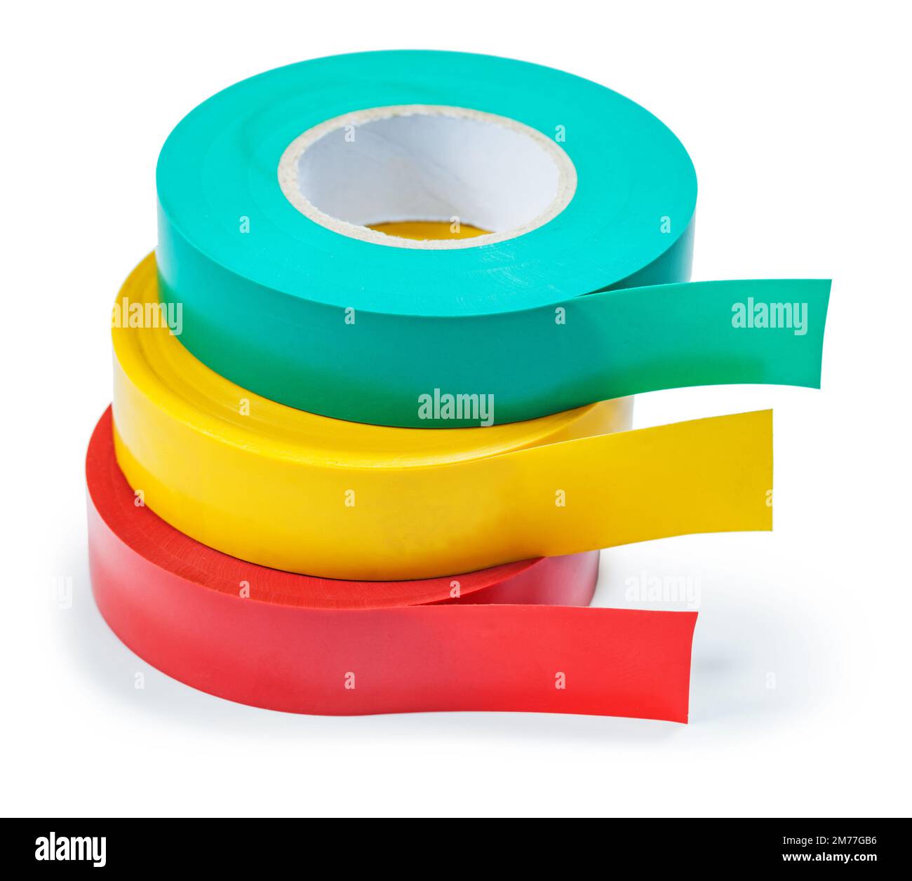 stack of insulation tape rolls isolated on white Stock Photo