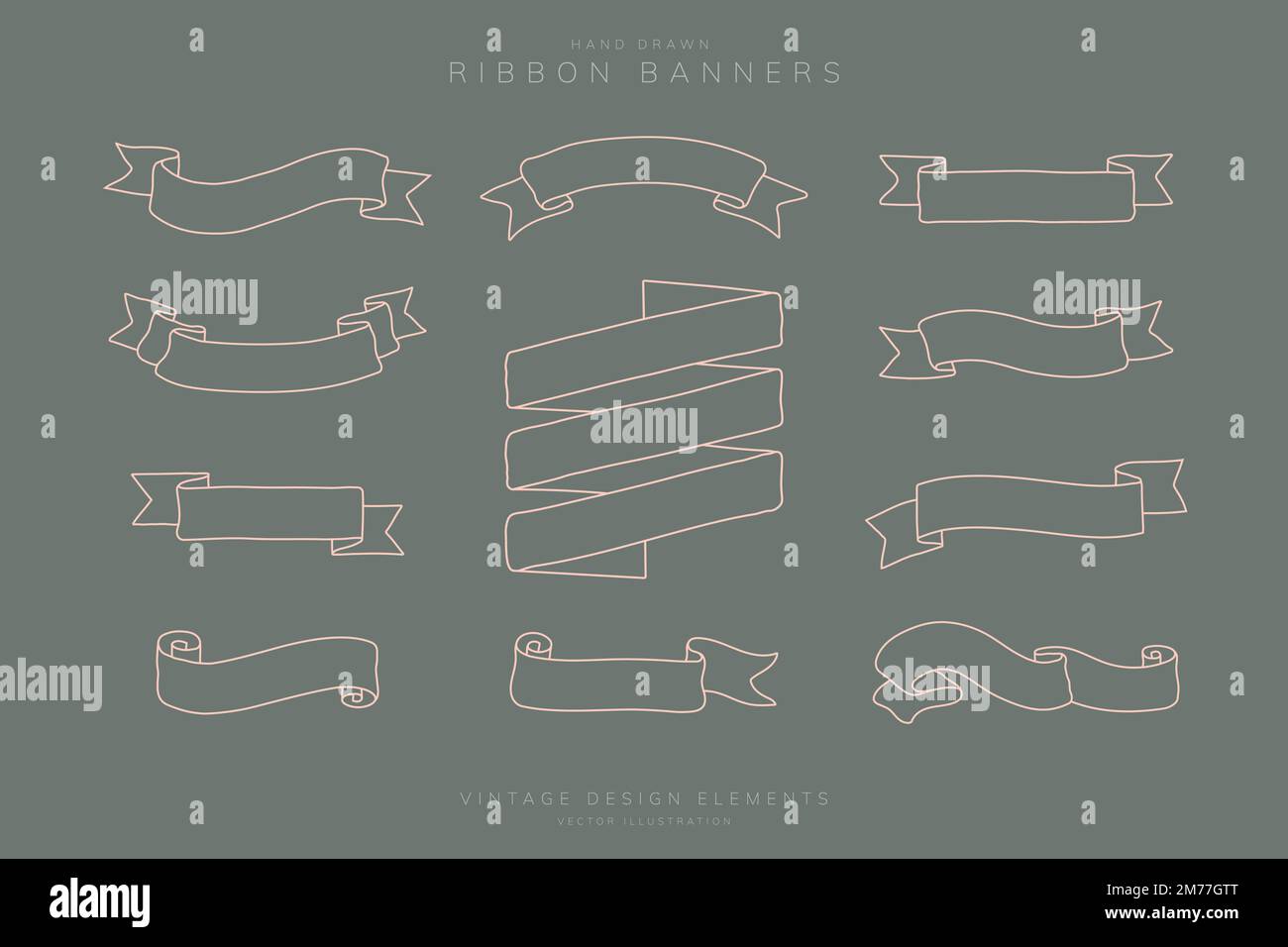 Vintage hand drawn ribbon banner collection vectors Stock Vector