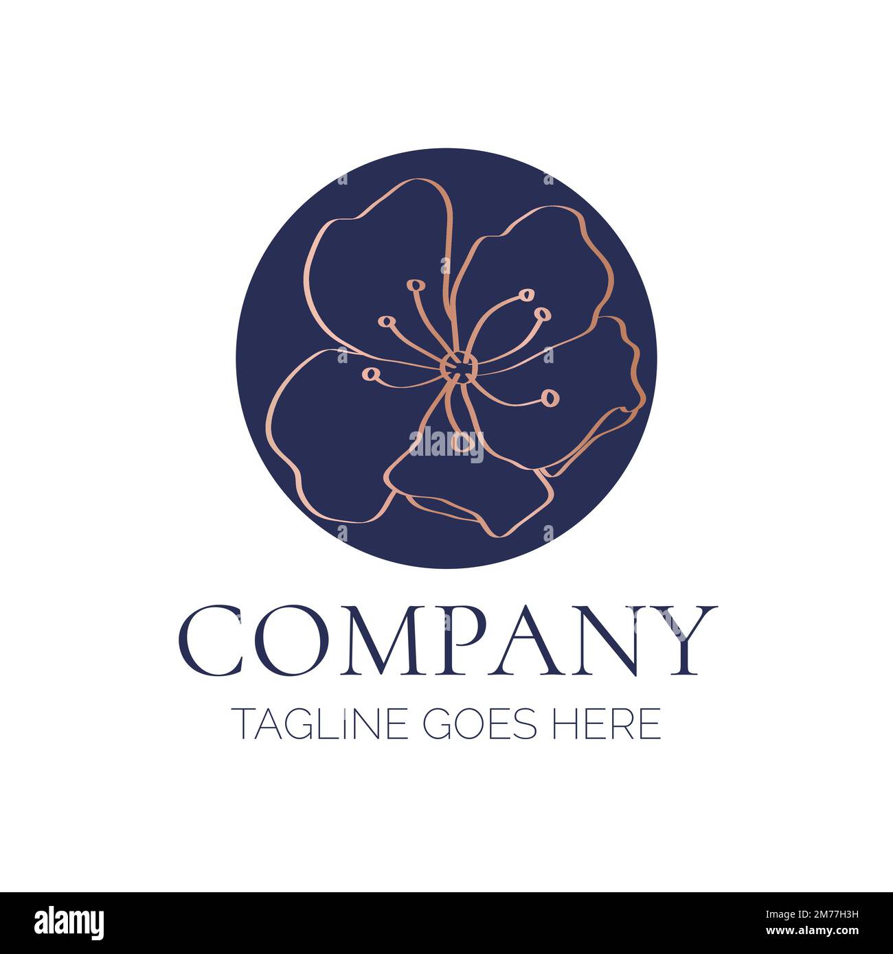 Flower Logo in Navy Blue and Rose Gold. Elegant Floral Emblem Stock