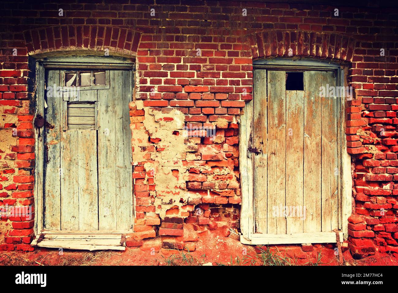Two old doors and brick wall instagram stile Stock Photo Alamy