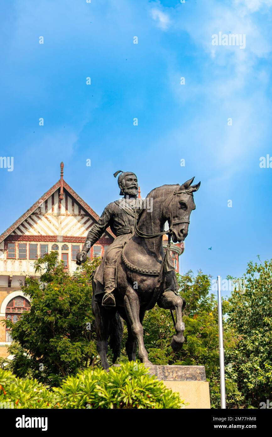 A vertical shot of Shivaji Maharaj statue in Mumbai Stock Photo Alamy