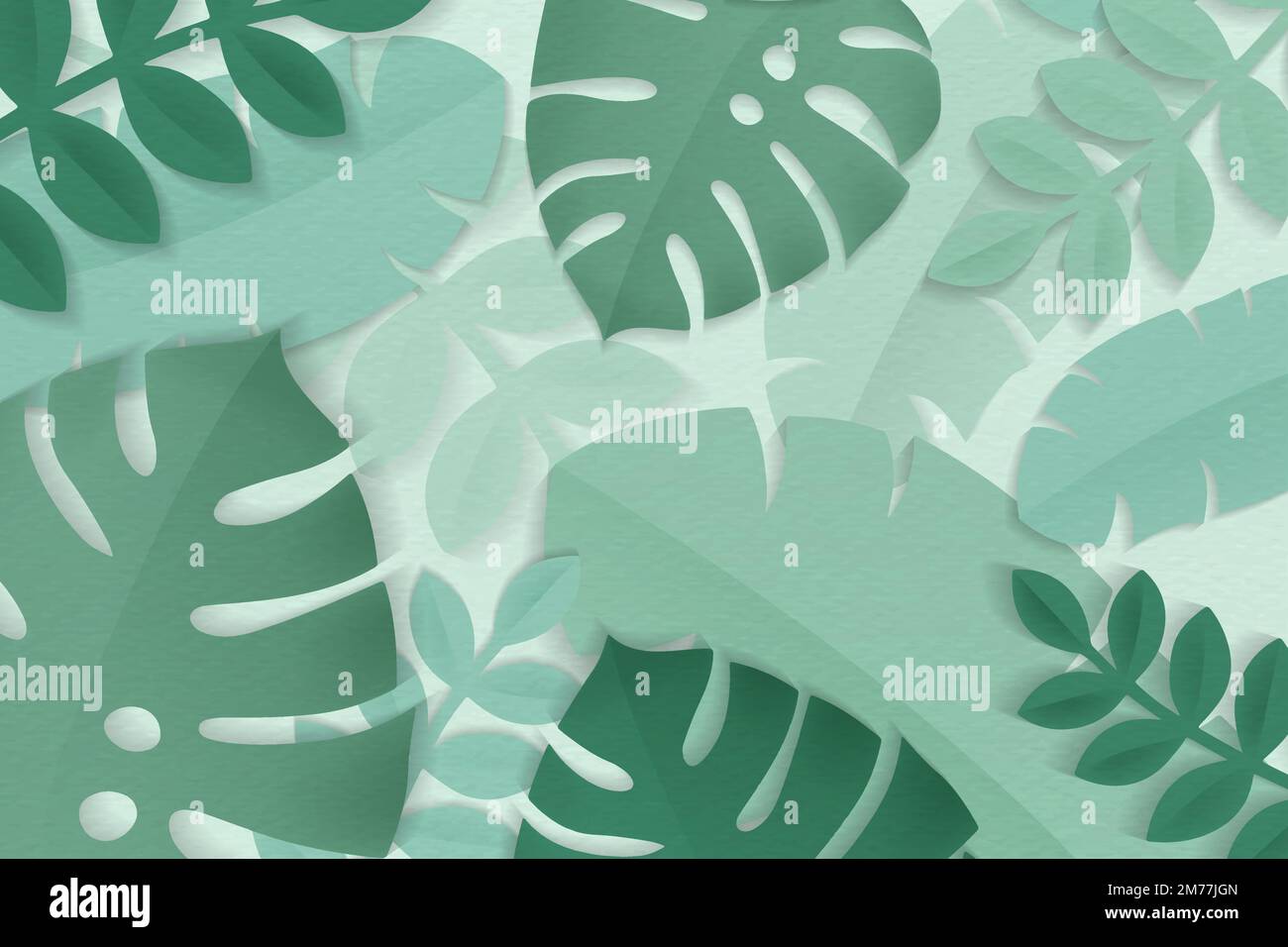 Light green tropical leaves patterned on a green background vector Stock Vector