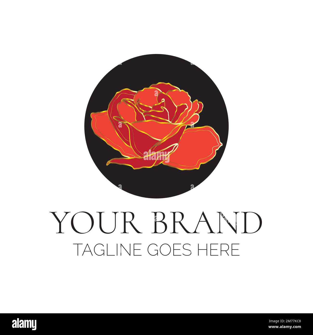 Beautiful Feminine Red Rose Brand Logo Design. Flower Logotype for
