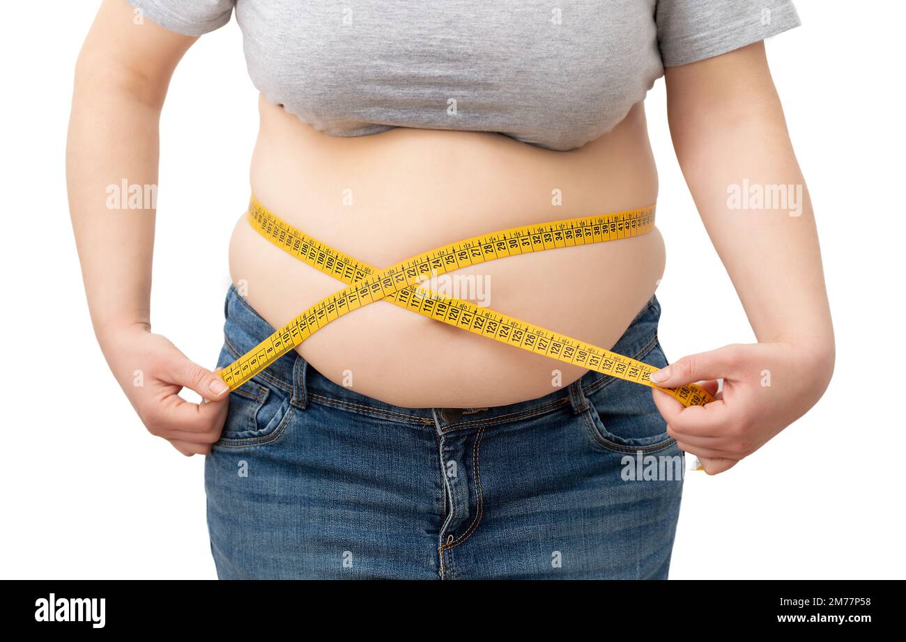 https://c8.alamy.com/comp/2M77P58/woman-measuring-her-body-fat-percentage-with-tape-measure-for-fat-or-obesity-background-isolated-on-white-2M77P58.jpg