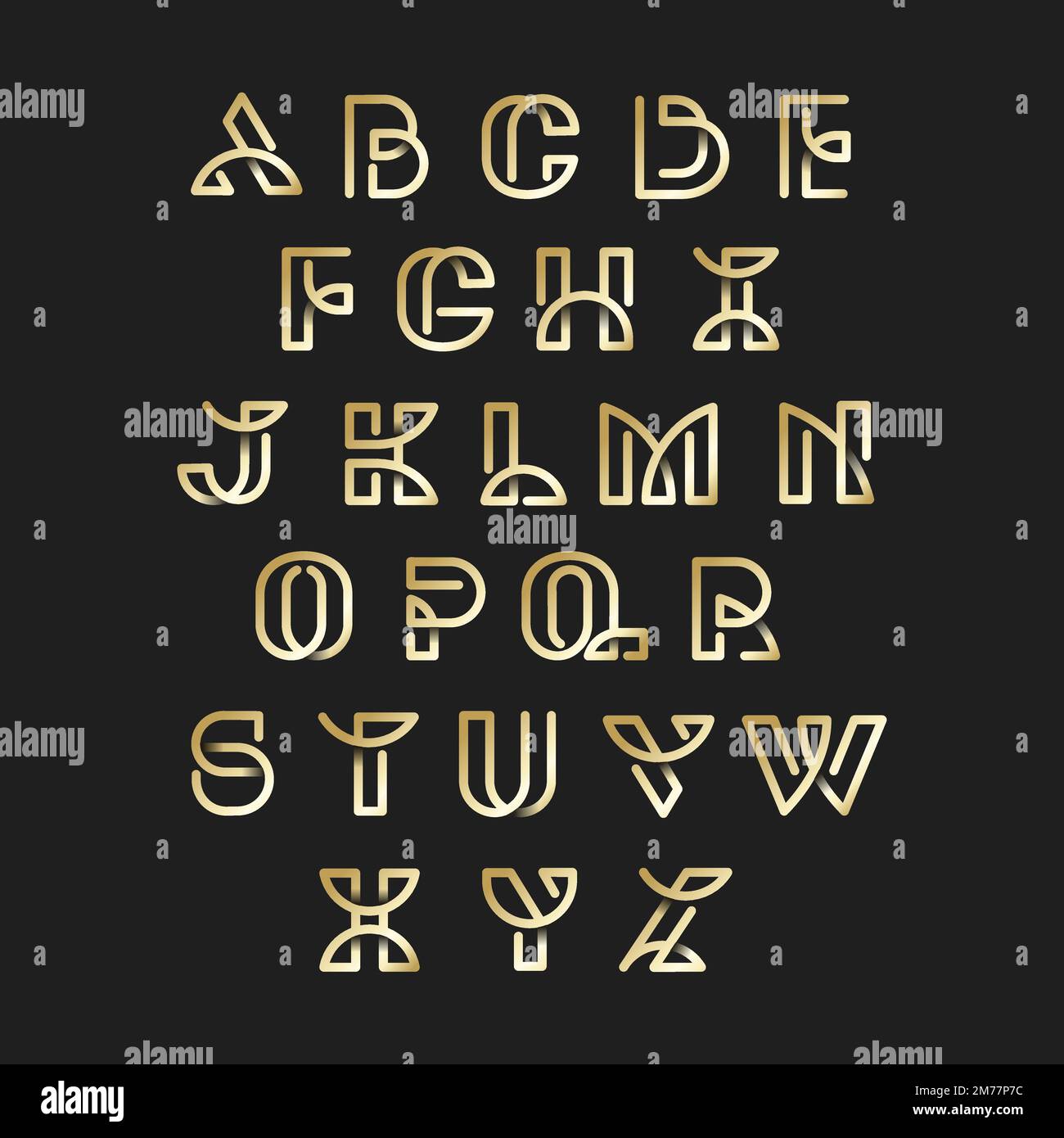 Golden retro alphabets vector set Stock Vector