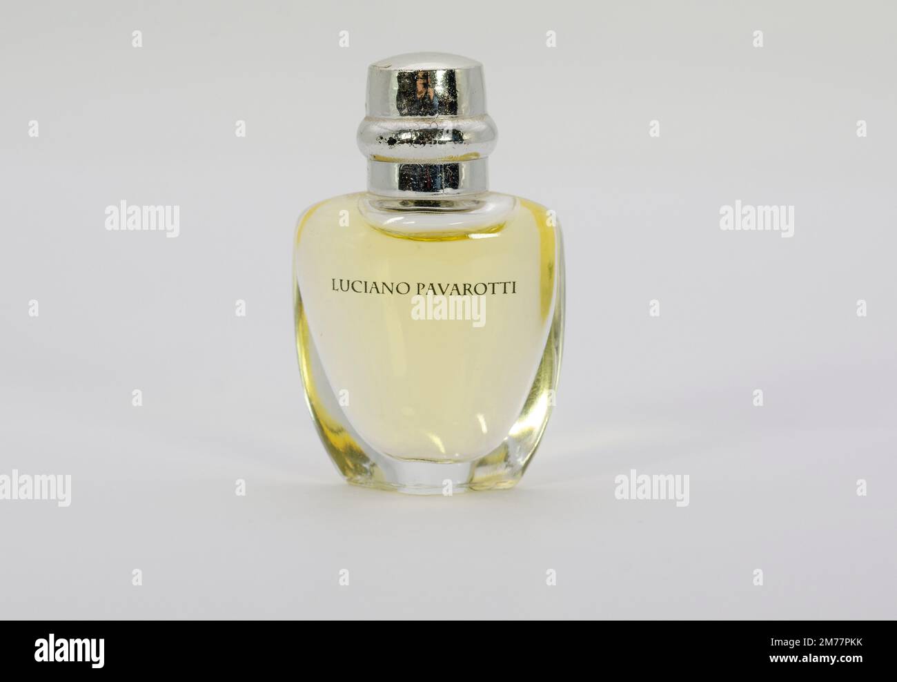 Aachen February 2021: Close-up of a miniature Luciano Pavarotti has been available since 1994. The nose behind this perfume is David Apel. Top notes a Stock Photo