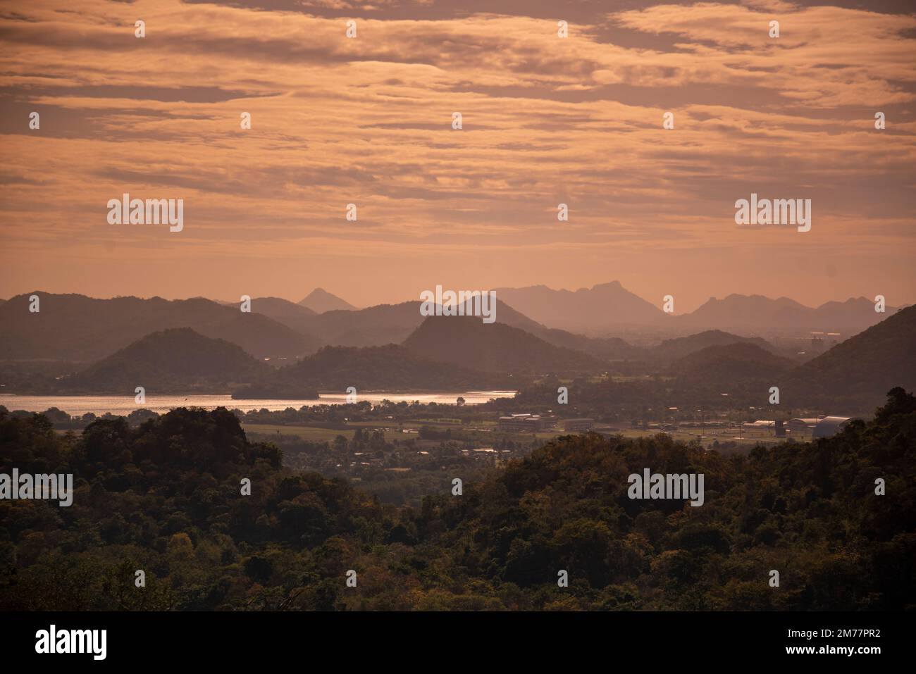 a view from the Khao Chin Lae Mountains near the City of Lopburi in the Province of Lopburi in Thailand,  Thailand, Lopburi, November, 2022 Stock Photo