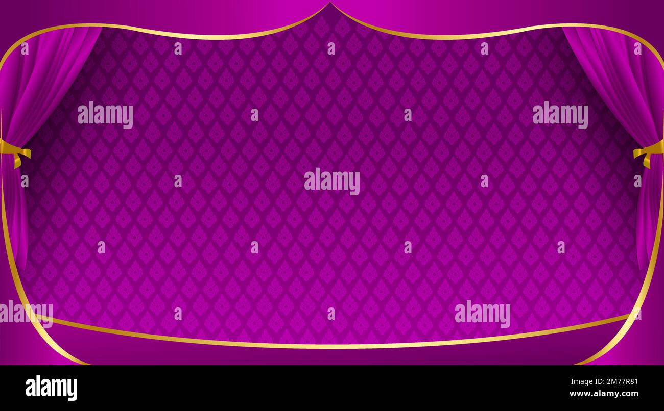 Thai pattern stage backdrop with curtain for decoration vector illustration Stock Vector