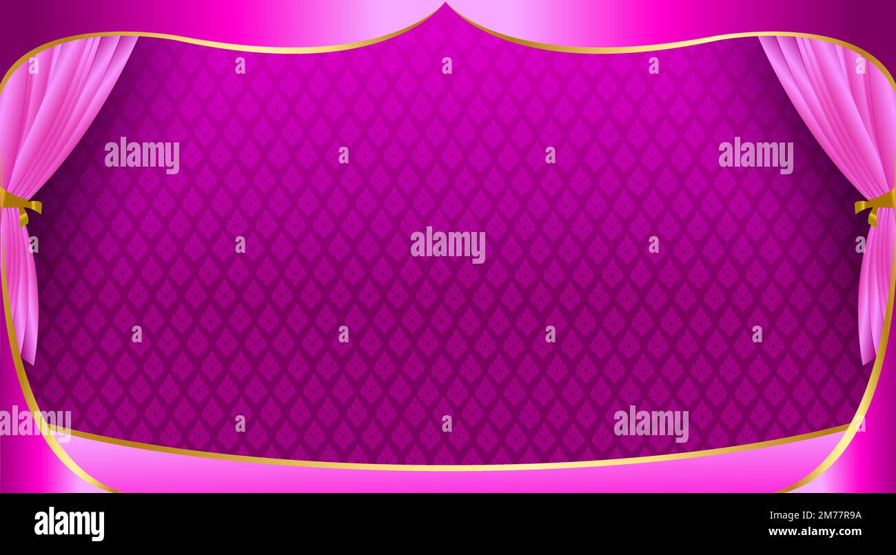 Thai pattern stage backdrop with curtain for decoration vector illustration Stock Vector
