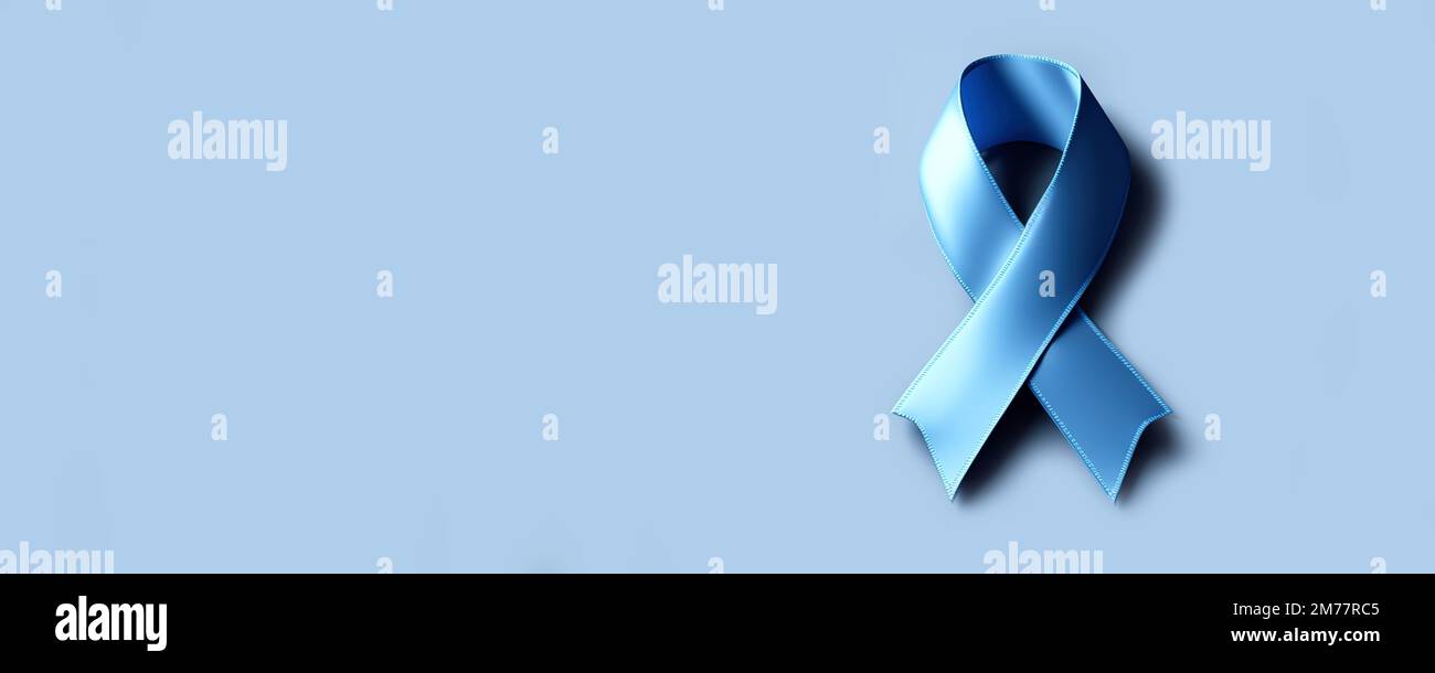 blue cancer awareness ribbon banner with copy space Stock Photo