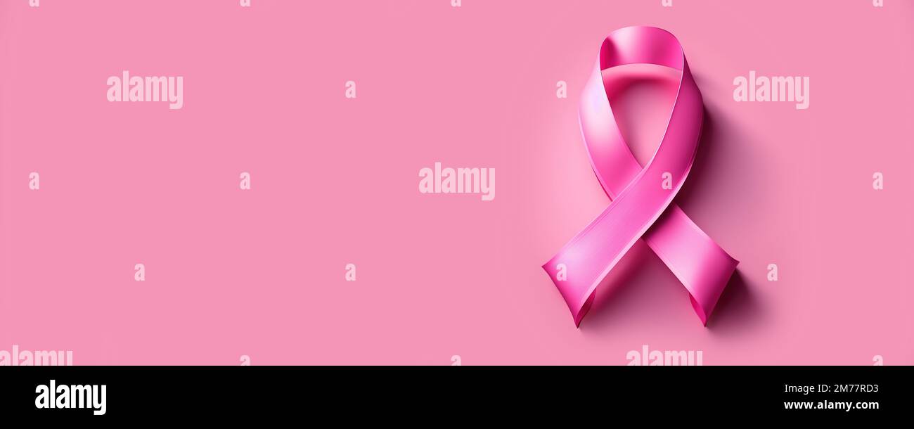 Pink cancer awareness ribbon banner with copy space Stock Photo