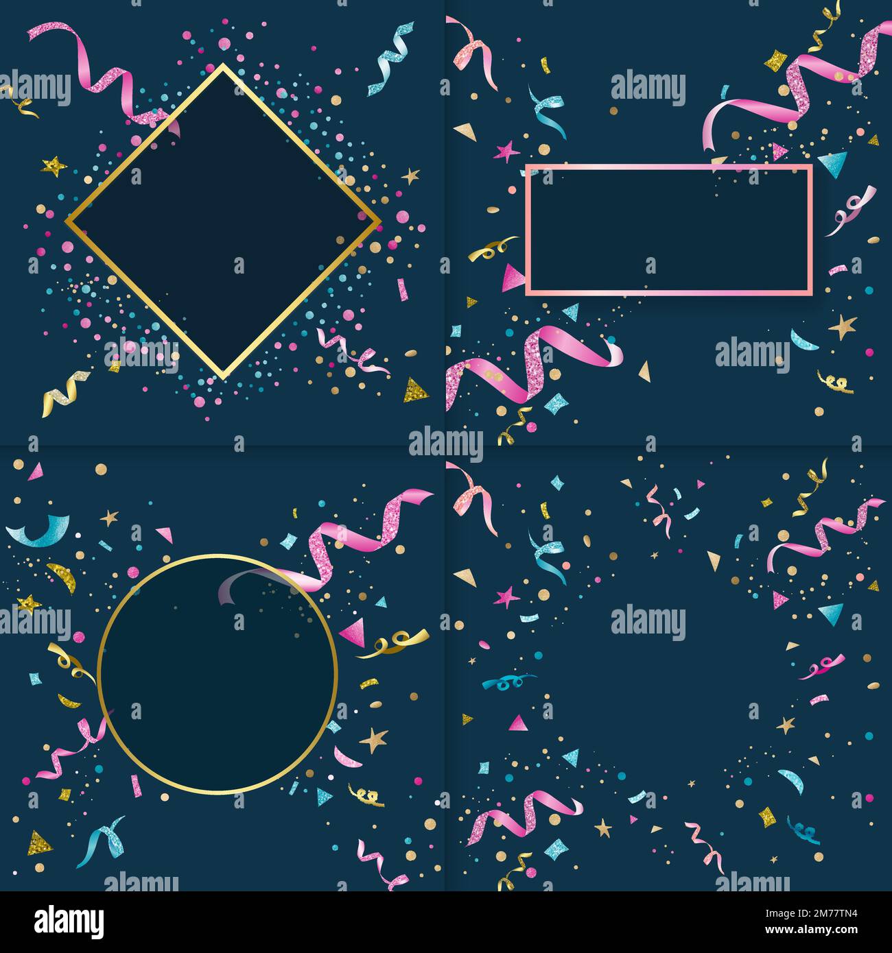 Confetti on blank navy background vector set Stock Vector