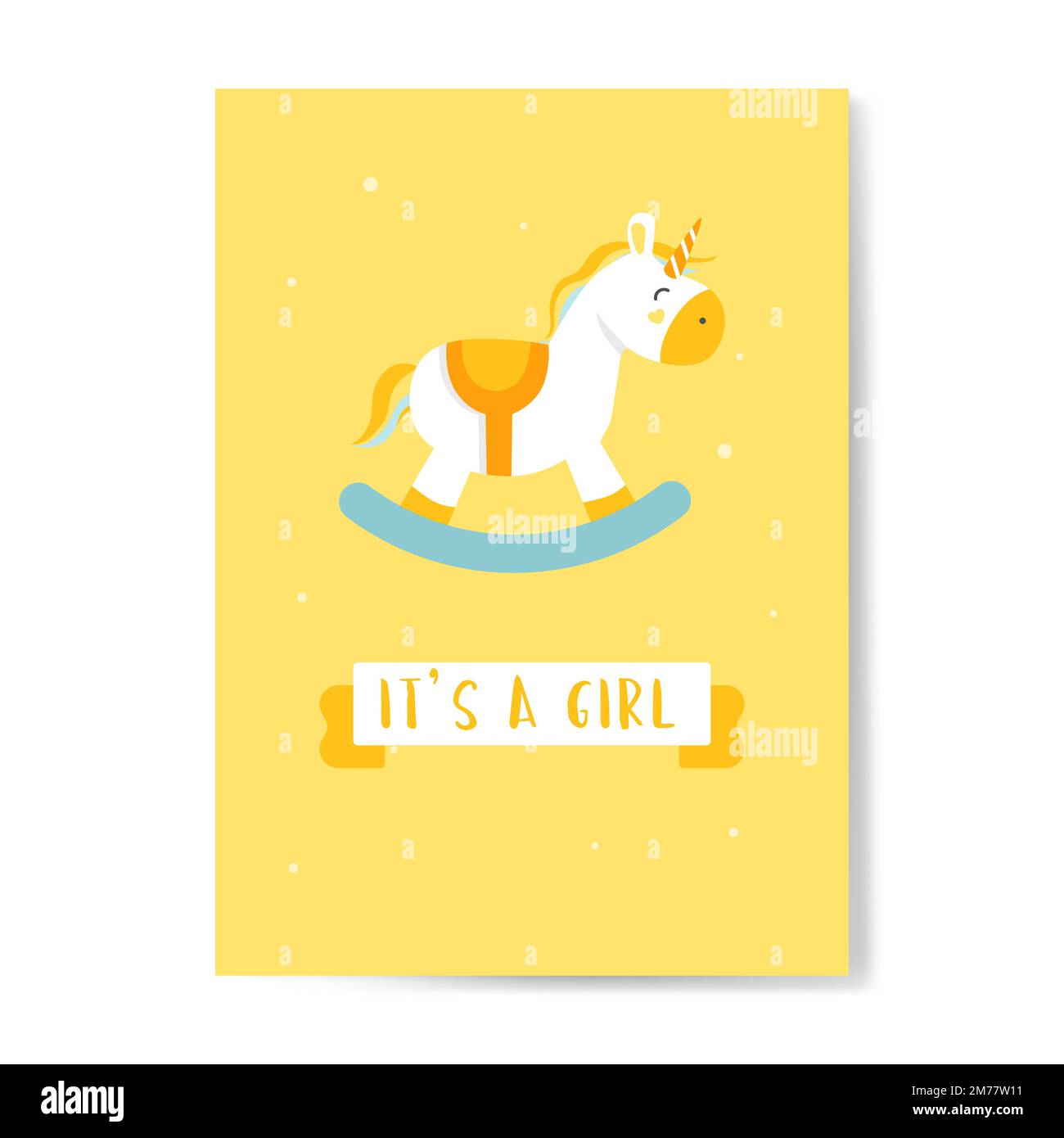 Its a girl baby shower card with a rocking horse vector Stock Vector