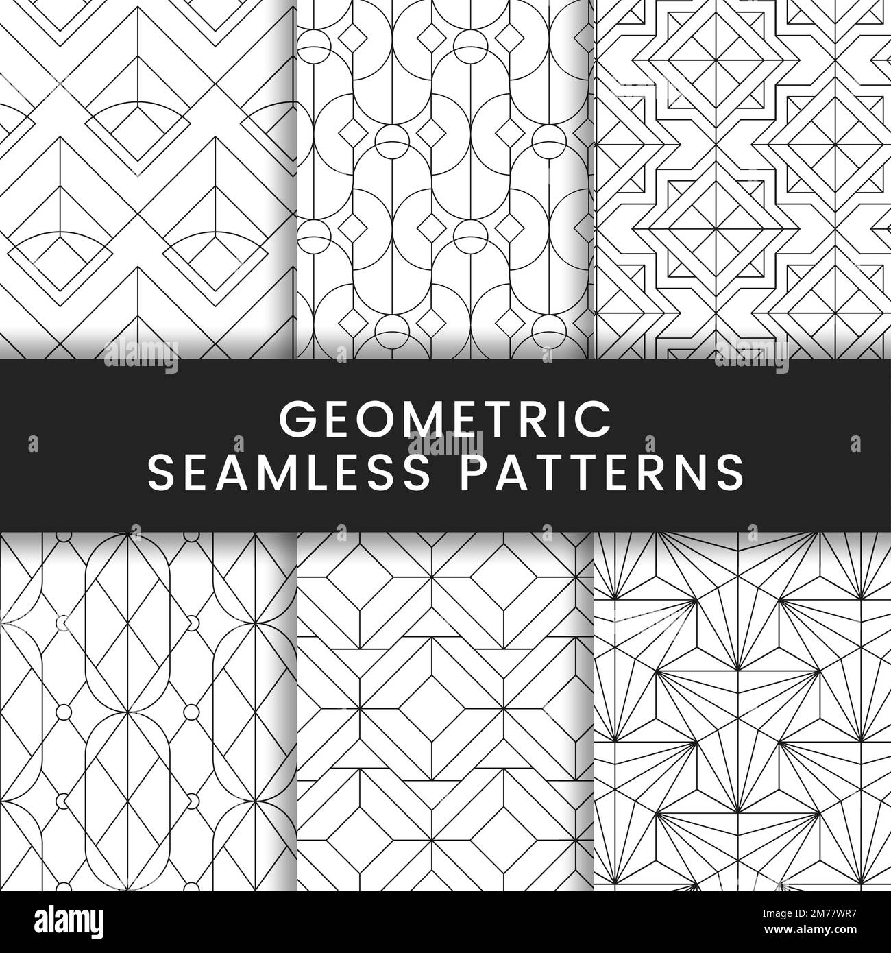 Black geometric seamless patterns set on white background Stock Vector ...