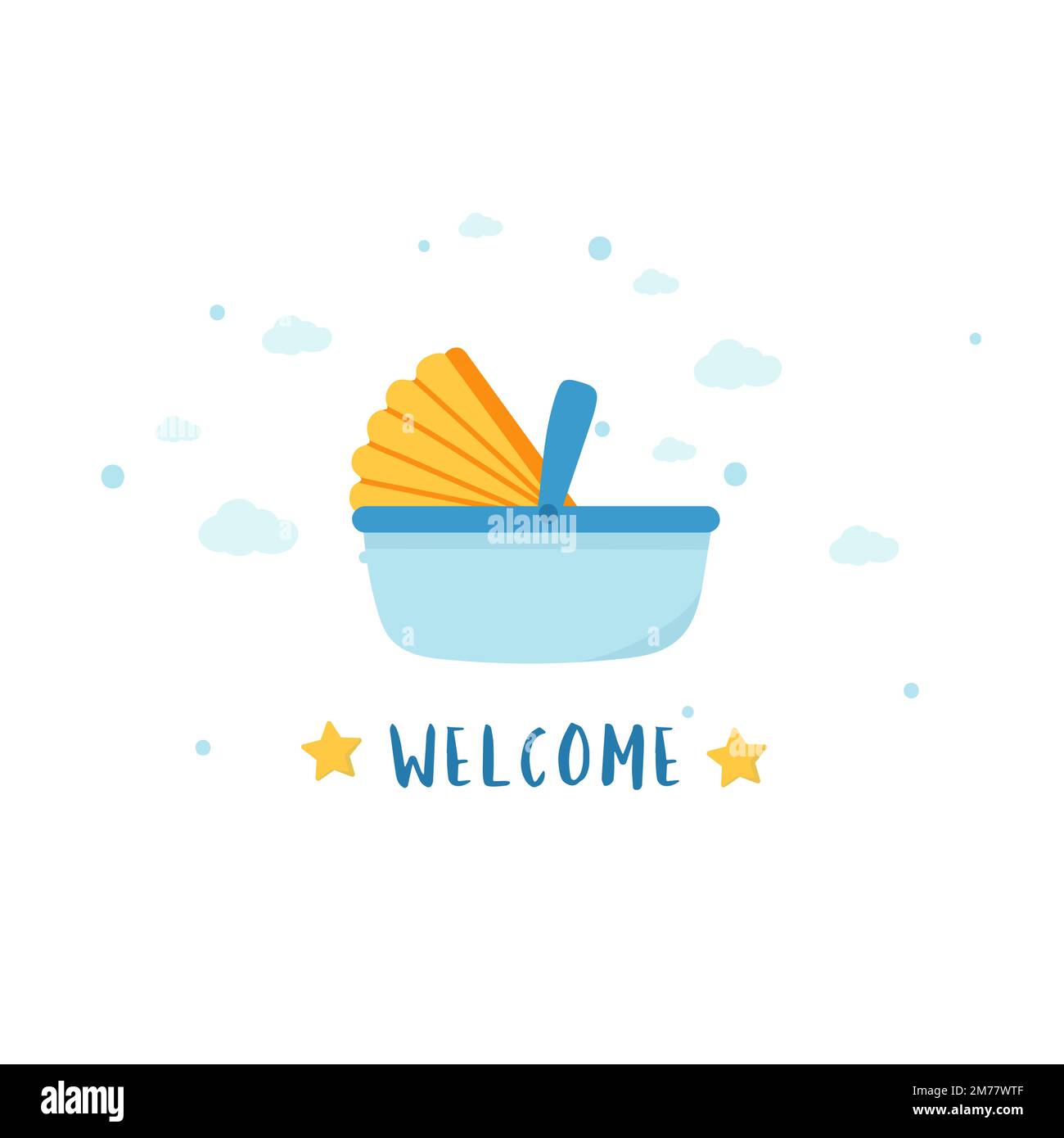 Cute baby carrier basket with a text welcome vector Stock Vector