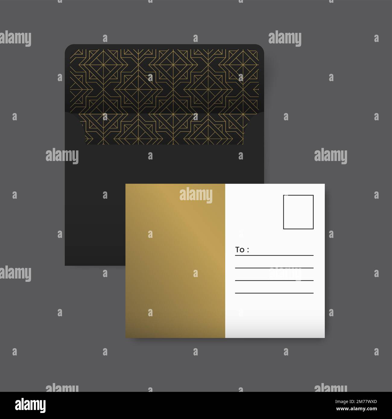 Golden and white postcard with a golden geometric pattern on black envelope vector Stock Vector ...