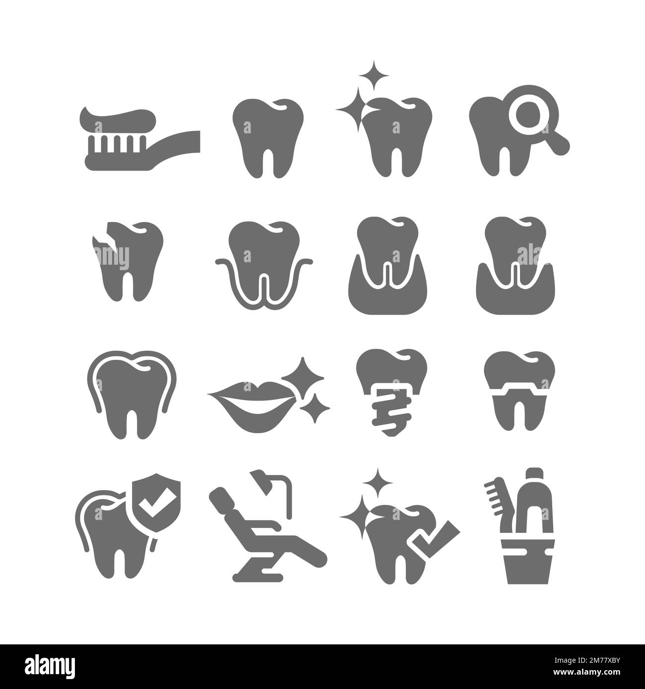 Tooth and teeth oral care vector icon set. Dental hygiene, dentist therapy icons. Stock Vector
