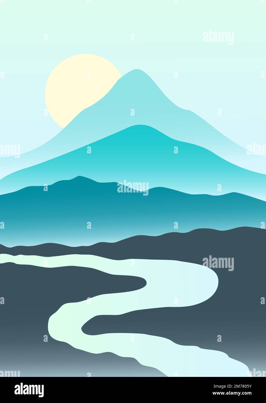 Landscape Color Gradient Background Mountain landscape gradient illustration poster. Bright vibrant ...