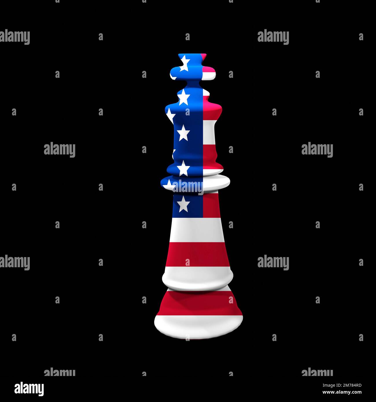 USA flag on chess king figure isolated on black background Stock Photo