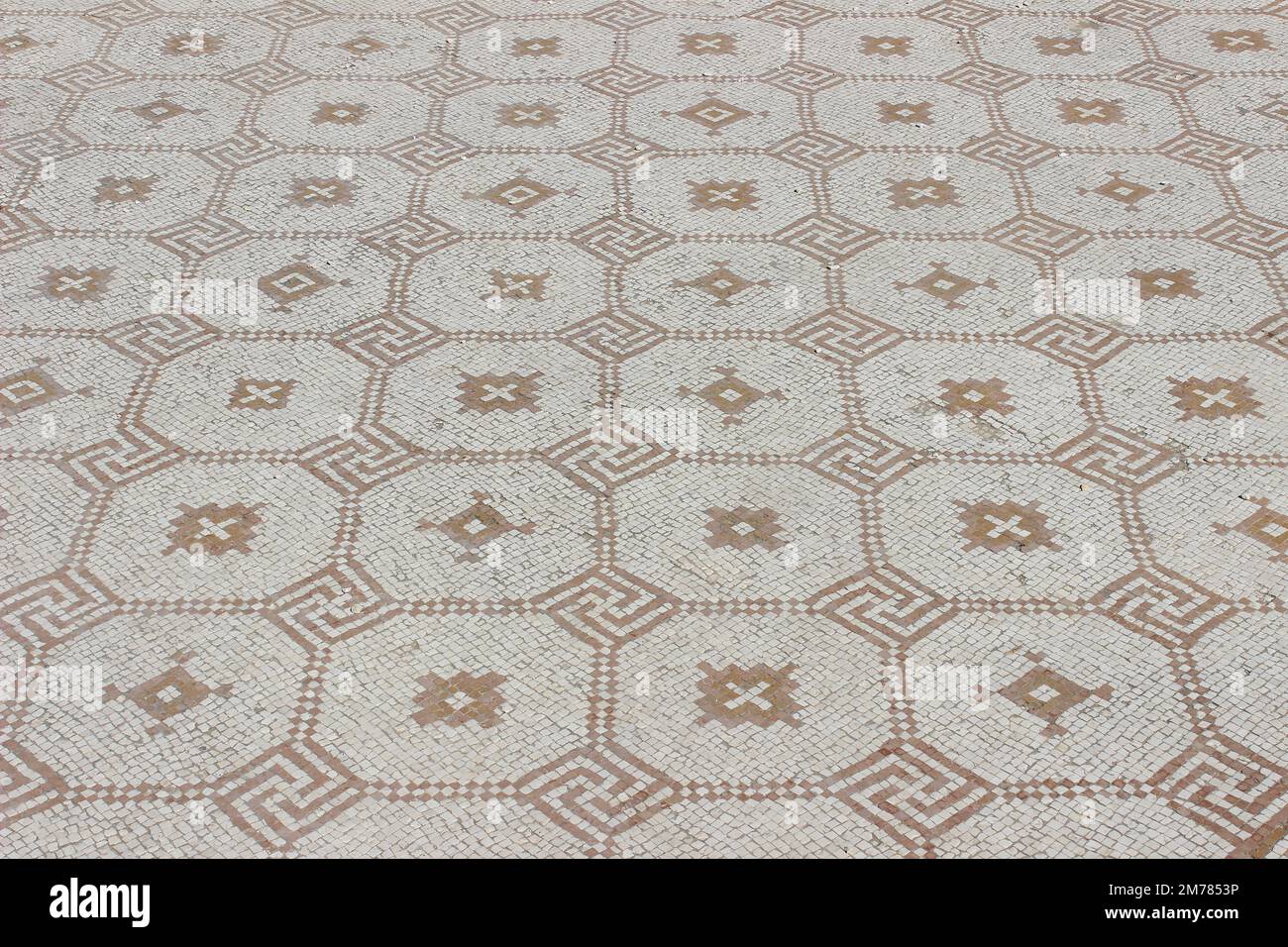 Restored mosaic floor of the Byzantine Church of Marianos (AD 570 -749), Jerash, Jordan Stock Photo