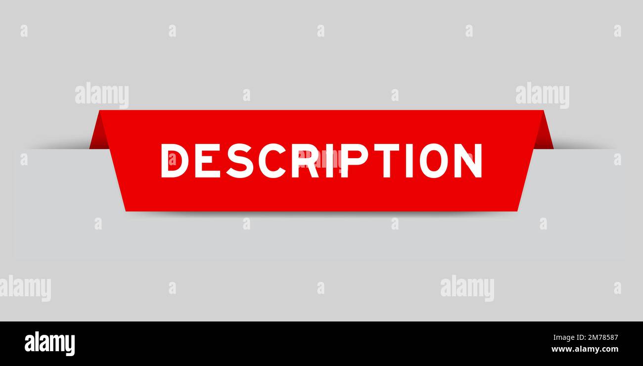 Red color inserted label with word description on gray background Stock