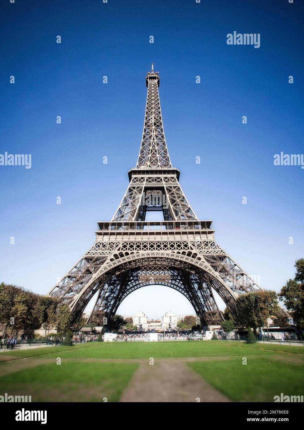 The iconic Eiffel Tower on a perfect fall day in Paris, France. Stock Photo