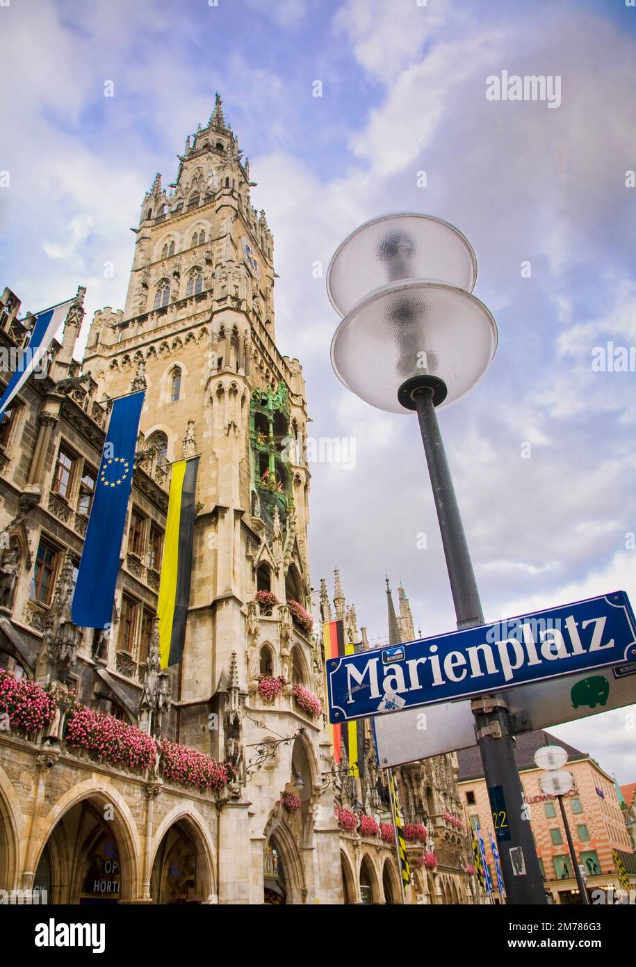 The Rathaus Glockenspiel at Marienplatz in central Munich, Germany. Stock Photo