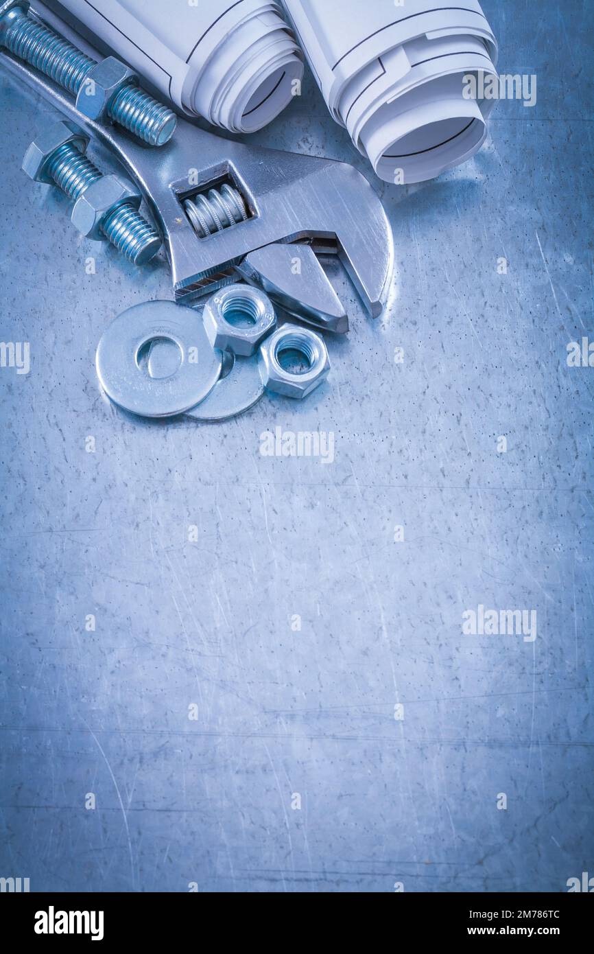 Adjustable spanner bolt washers nuts bolts and rolled up construction