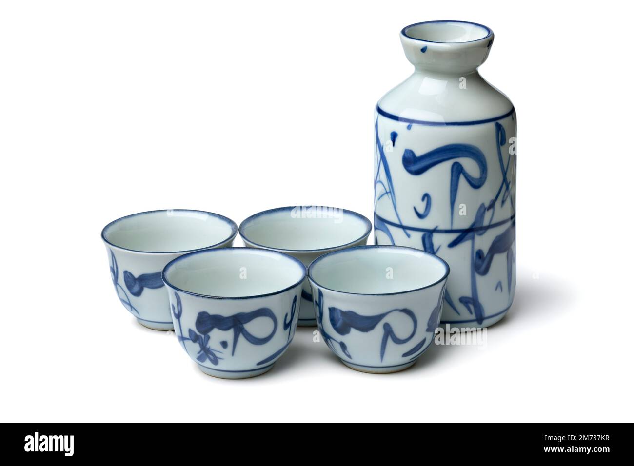 Traditional ceramic Chinese sake set close up isolated on white background Stock Photo