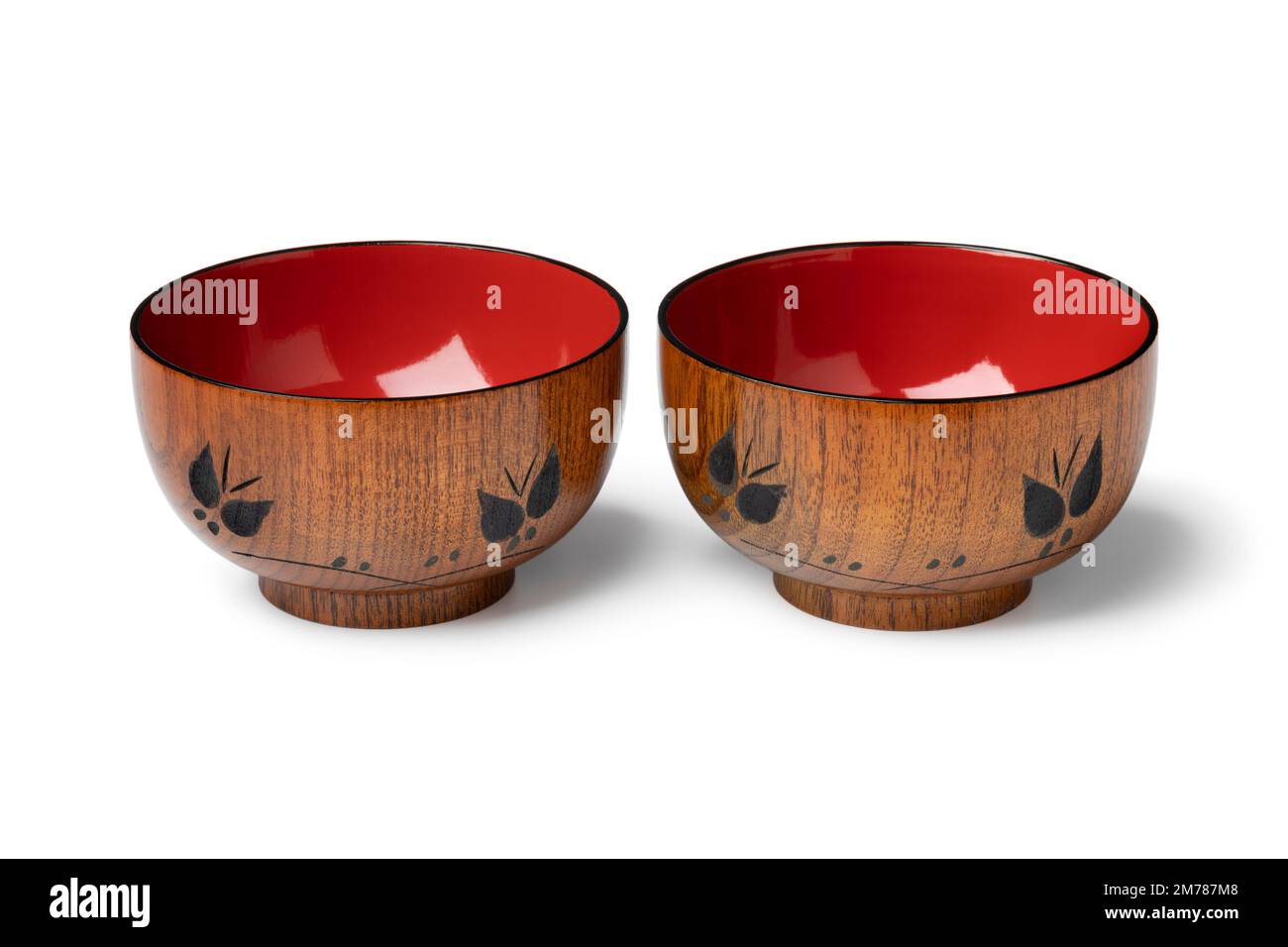 Pair of Japanese decorated small soup bowls isolated  on white background Stock Photo