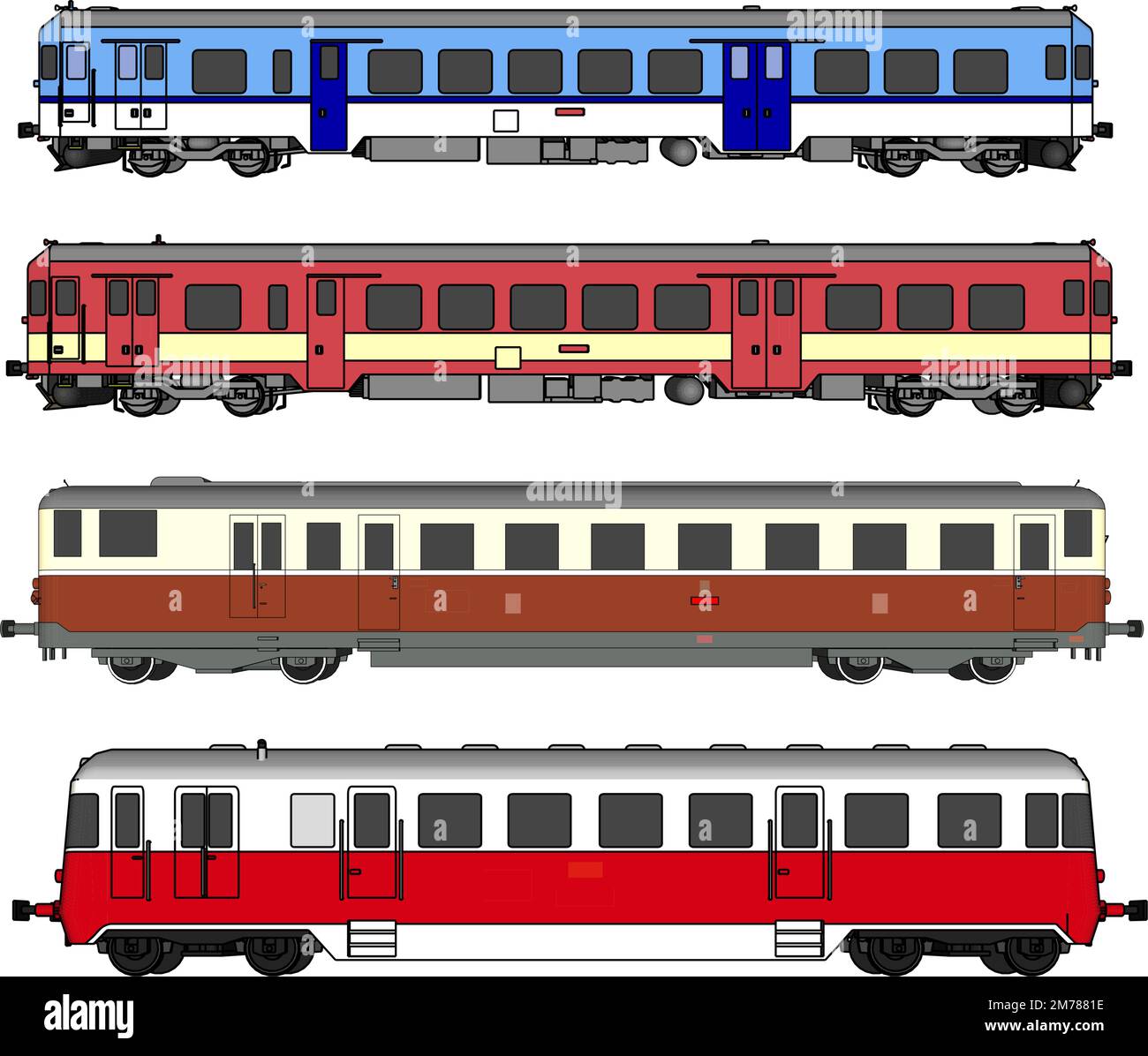 Vector Illustration: set procession Ancient train include Old steam locomotive and compartment railroad tracks isolated on white background. Stock Vector