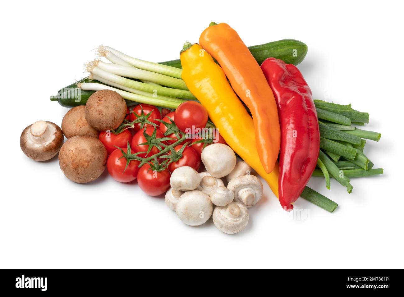 Heap of fresh raw variation of vegetables isolated on white background Stock Photo