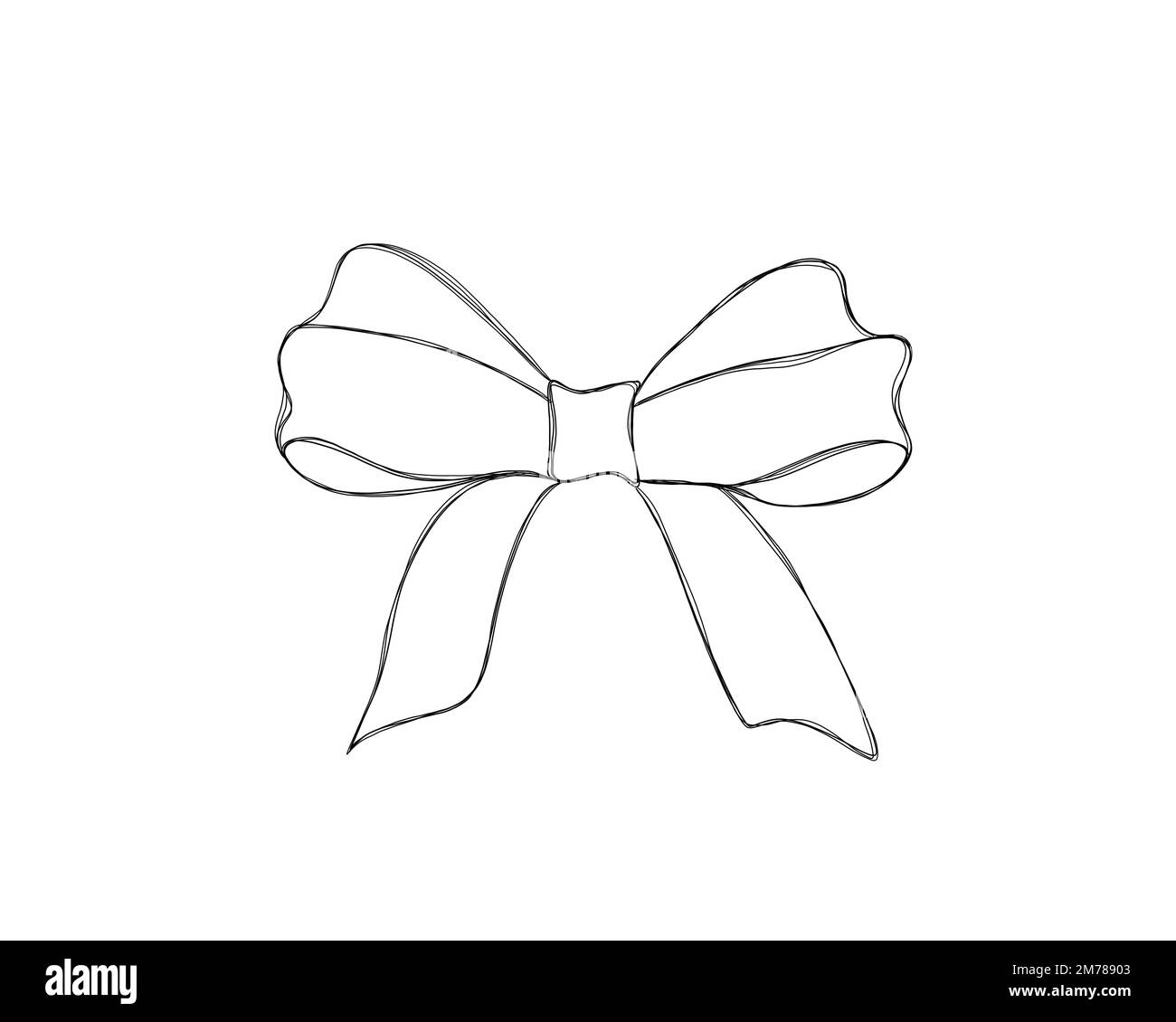 Beautiful festive bow with ribbons line art illustration Stock Photo