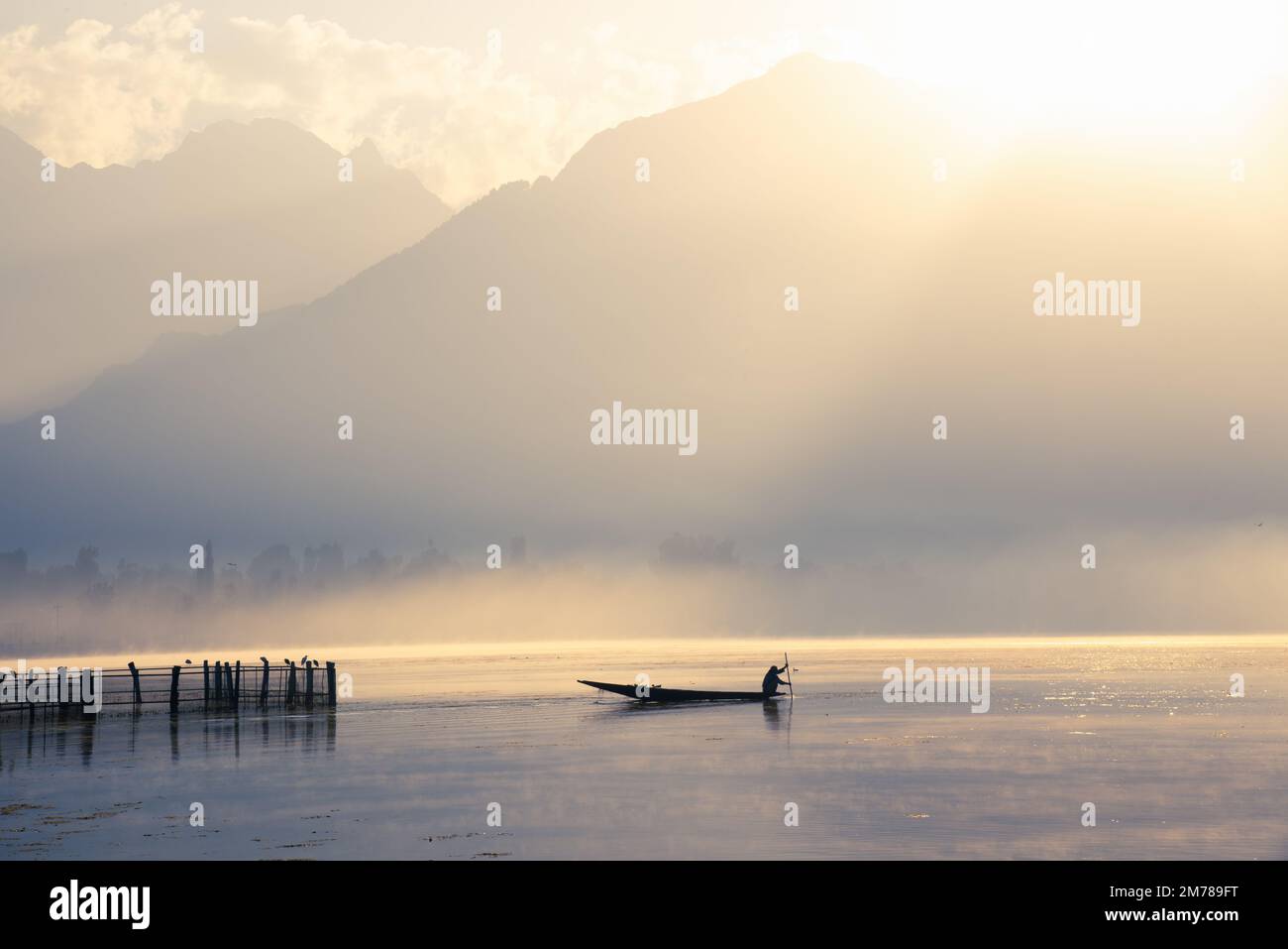 Sunrise view of Golden Dal Lake Srinagar India Stock Photo