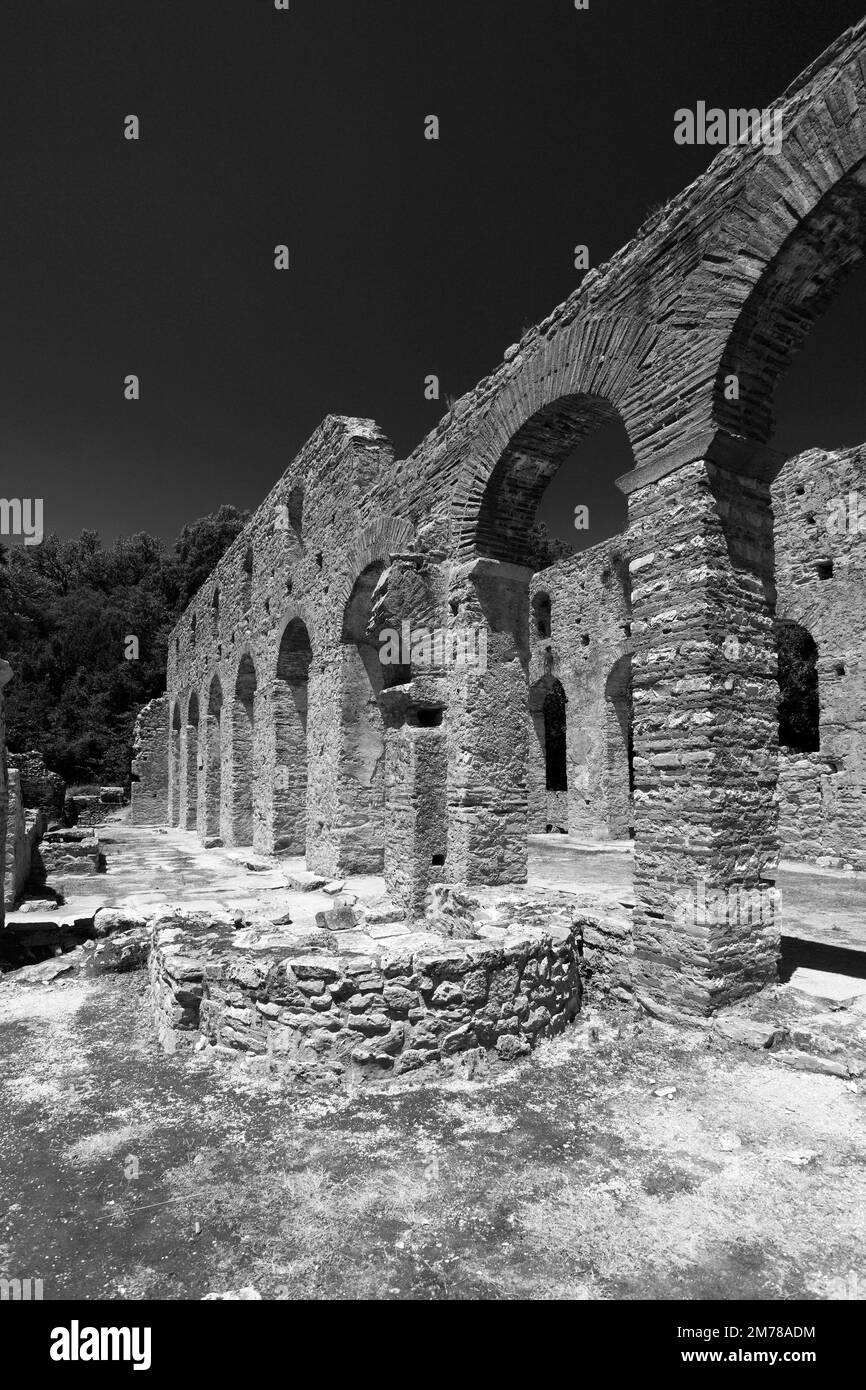 Ruins of the Great Basillica, ancient Butrint, UNESCO World Heritage Site, Butrint National Park, Saranda District, Southern Albania, Europe Stock Photo