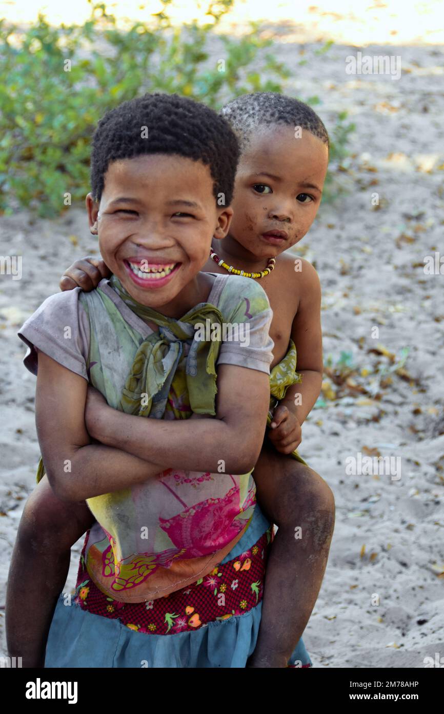 The Sans Bushmen of the Kalihari Desert Stock Photo