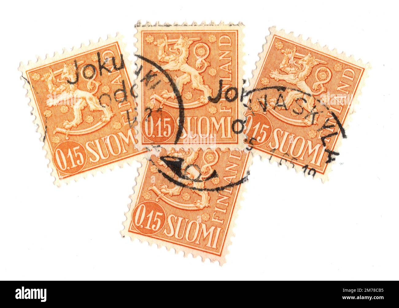 Vintage used postage stamps from Finland isolated on a white background