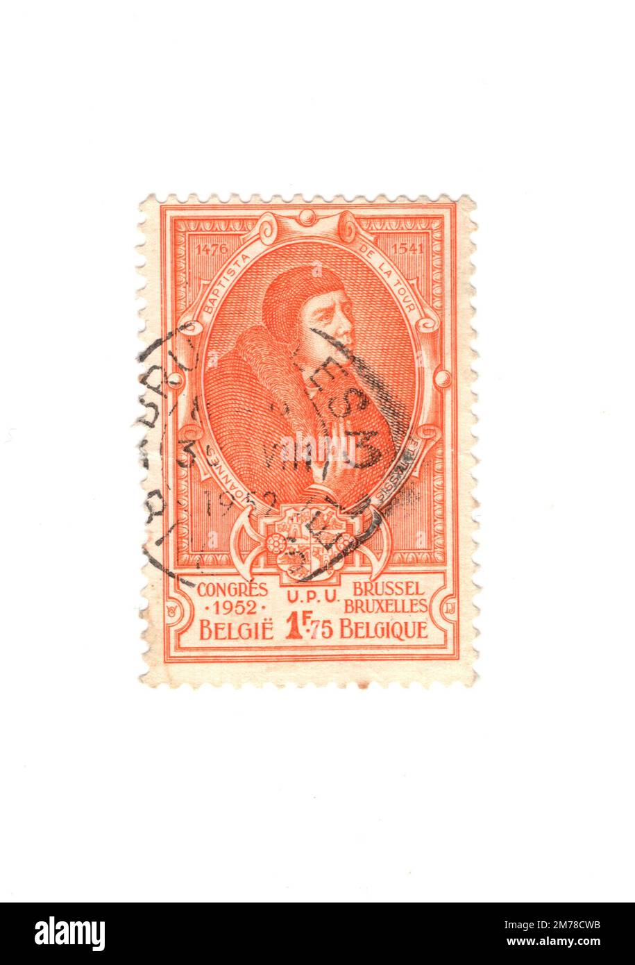 Vintage used postage stamps from Belgium isolated on a white background