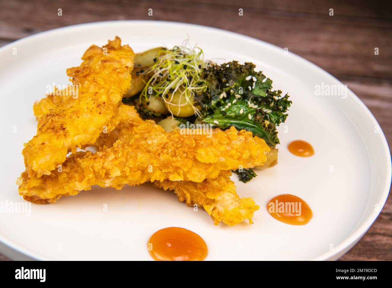 Recipe for Breaded Chicken Tenders and Potatoes with Sesame Kale Chips