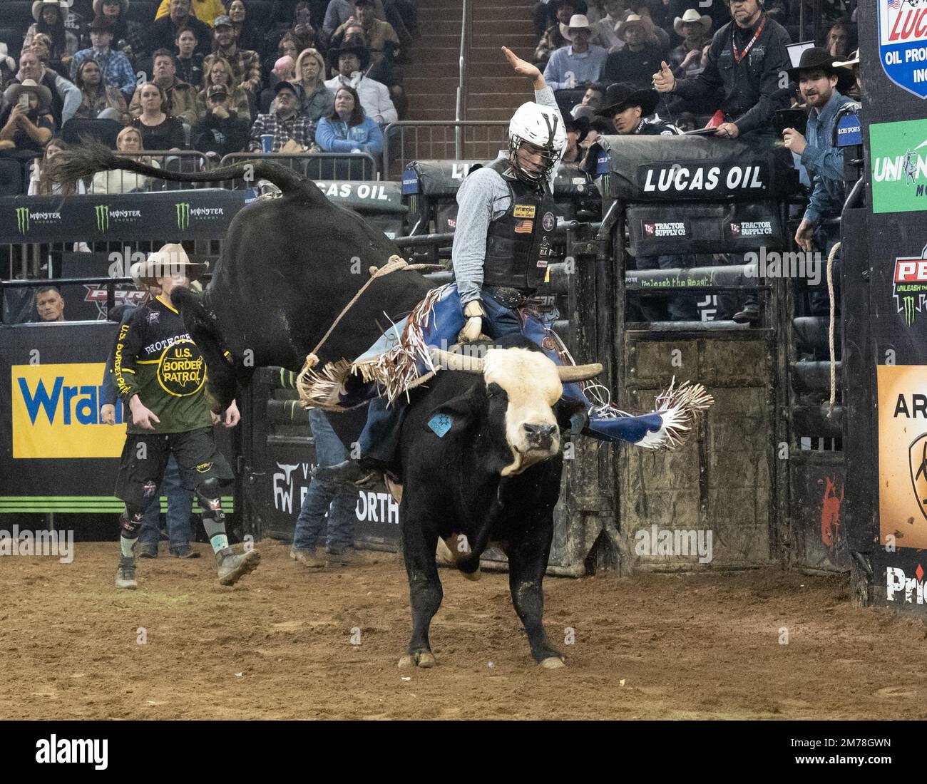 New York, New York, USA. 7th Jan, 2023. Professional bull rider TAYLOR ...