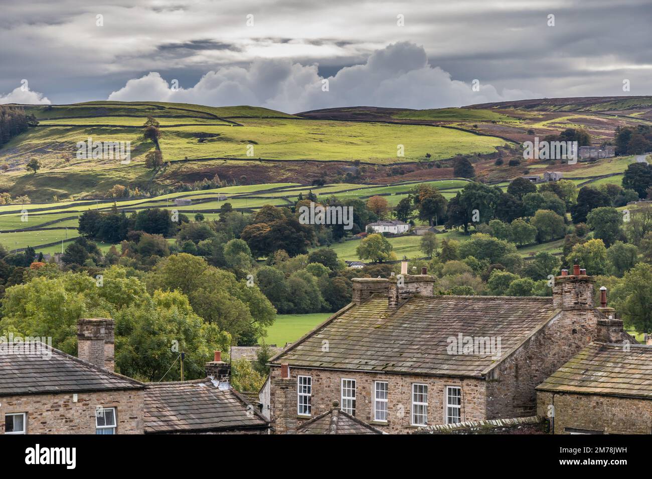 Grinton from Reeth, Swaledale Stock Photo