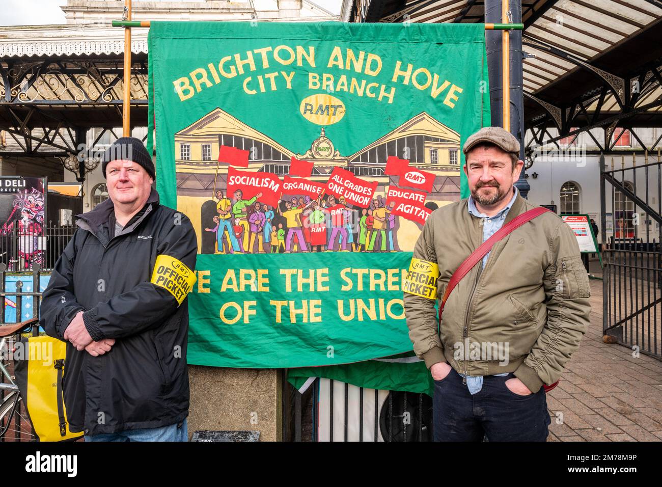 Brighton, January 6th 2023 Striking members of the RMT union manning