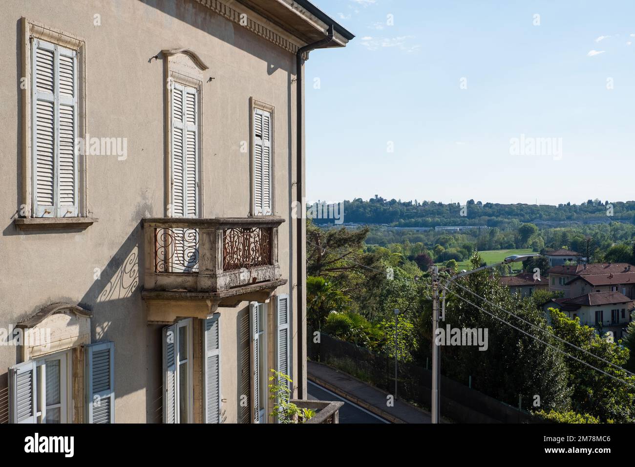 Italian home style balcony of old building. Stock Photo