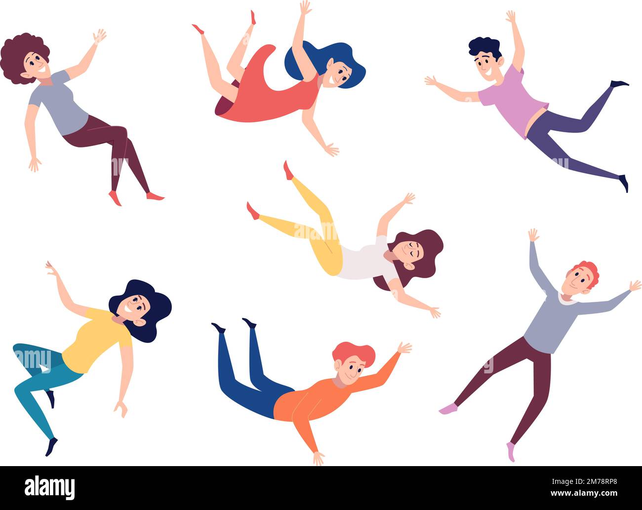 Flying people. Falling and flying happy dreaming characters male and ...