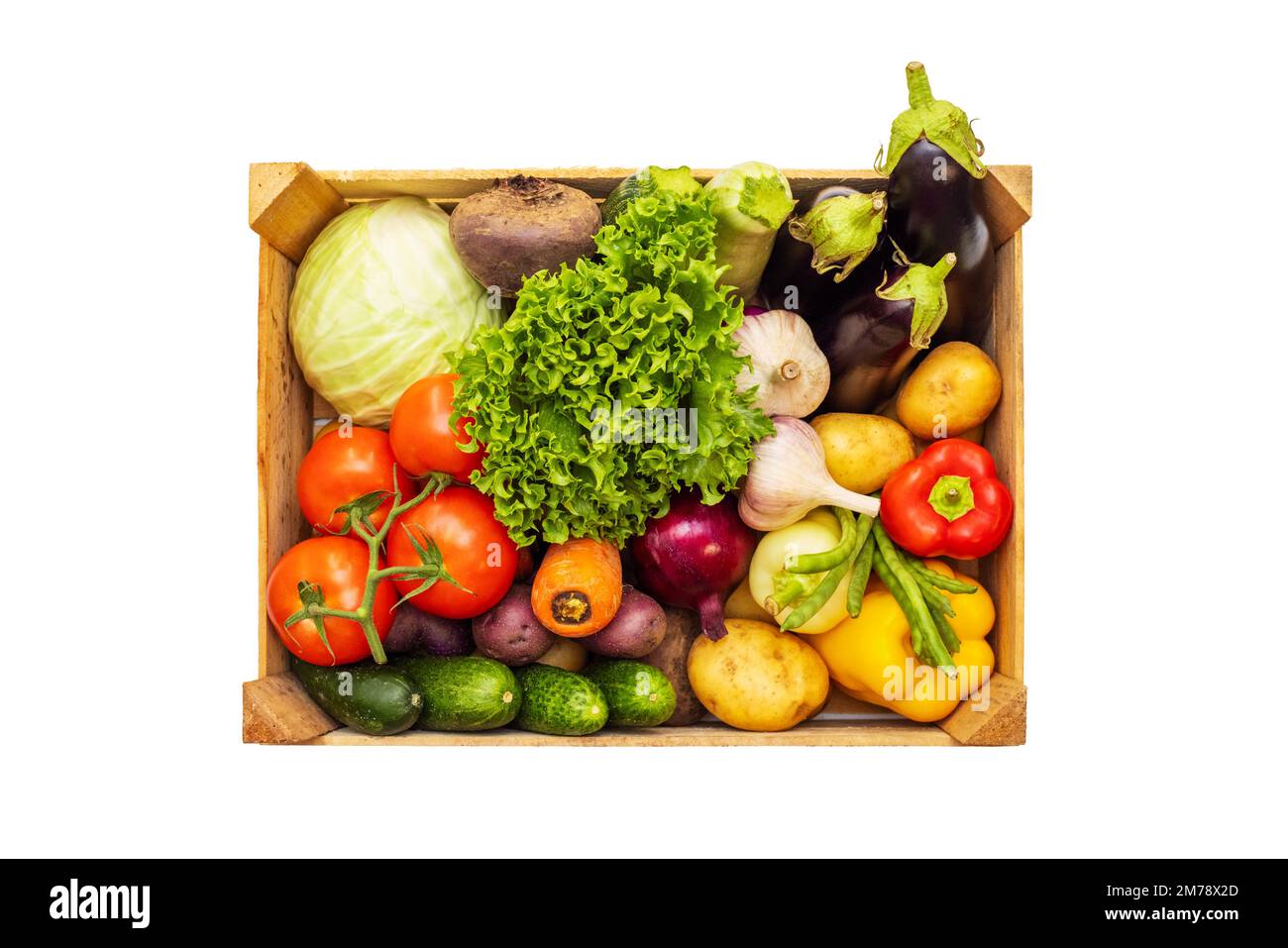 Fresh vegetables in a wooden box isolated on a white background. Eco lifestyle Stock Photo Alamy
