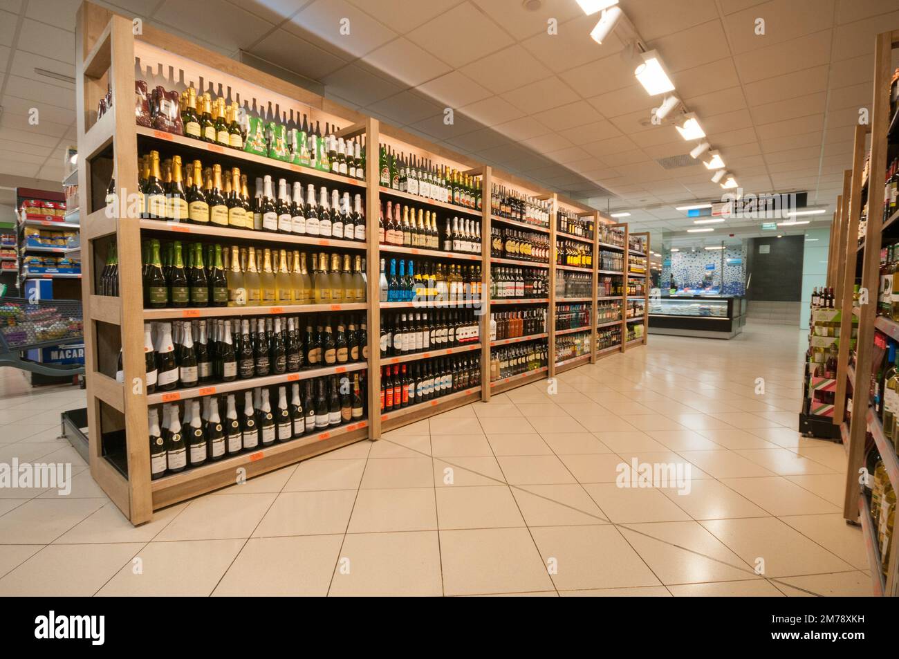 Valencia, Spain July 01, 2019 Wine department in supermarket