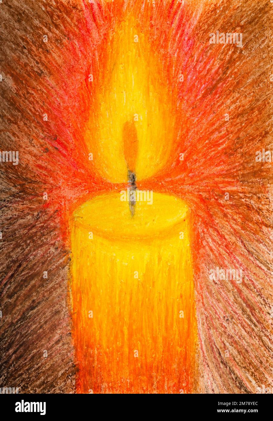 Burning Candle, oil pastel painting. High quality illustration Stock
